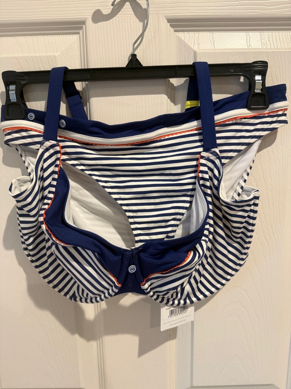 NWT Cleo Swim by Panache Navy & White Striped Bikini with Orange Trim